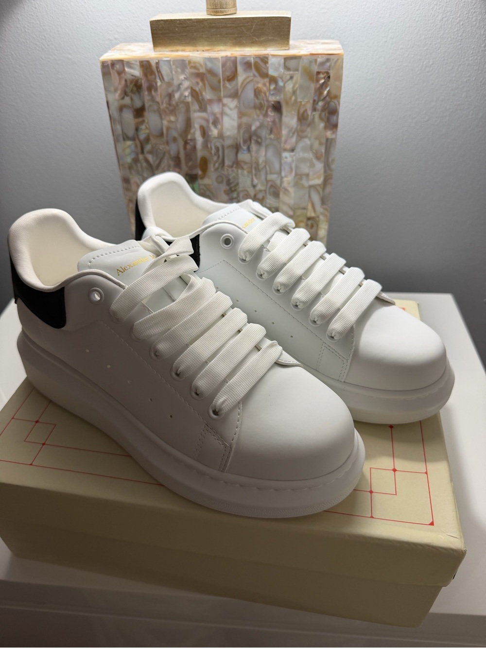 Alexander McQueen White Platform Sneakers with Black Heel Tab